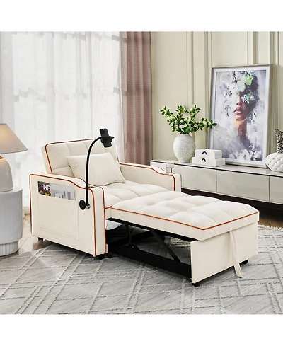 Clihome Convertible Sleeper Chair Sofa Bed Adjustable Pull Out Multi-Pockets Folding Bed,3-in-1