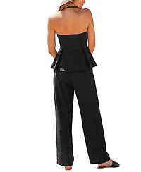 Cupshe Women's Halter Button-Front Peplum Top and Straight-Leg Pants Matching Set