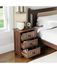 Gymax 3 Drawers End Table Nightstand Bedroom Storage Wood Slide