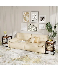 Gymax 2 Pcs Nightstand Industrial Bedside Table w/ Open Storage Shelf and Fabric Drawer