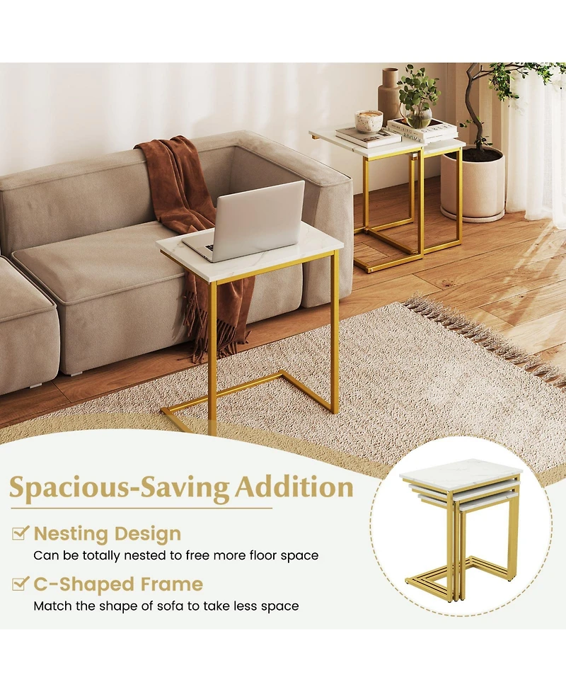 Gymax 3-Piece Nesting Coffee End Table Set Stacking Side Nightstand Living Room