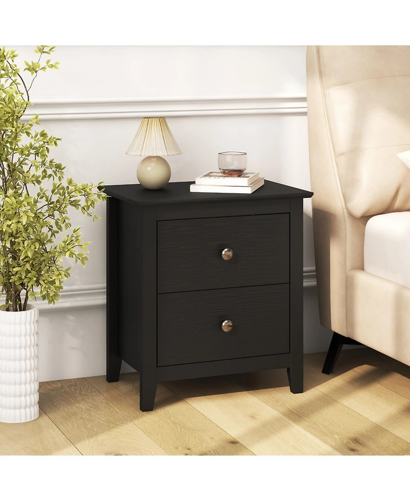 Gymax 2PCS Modern Nightstand w/ Storage 2 Drawers and Support Legs for Bedroom