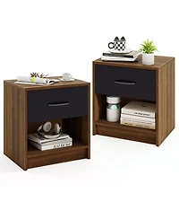 Gymax 2-Piece Nightstand Side Table Set with Slide-Out Drawer and Open Storage Shelf