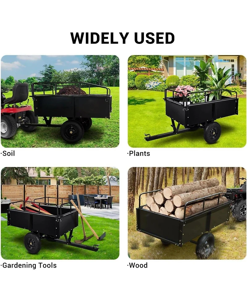 gaomon Garden Utility Trailer 750 lbs Capacity Atv/Utv Dump Cart Steel Transport Trailer with Hand and Foot Pedal Dumping