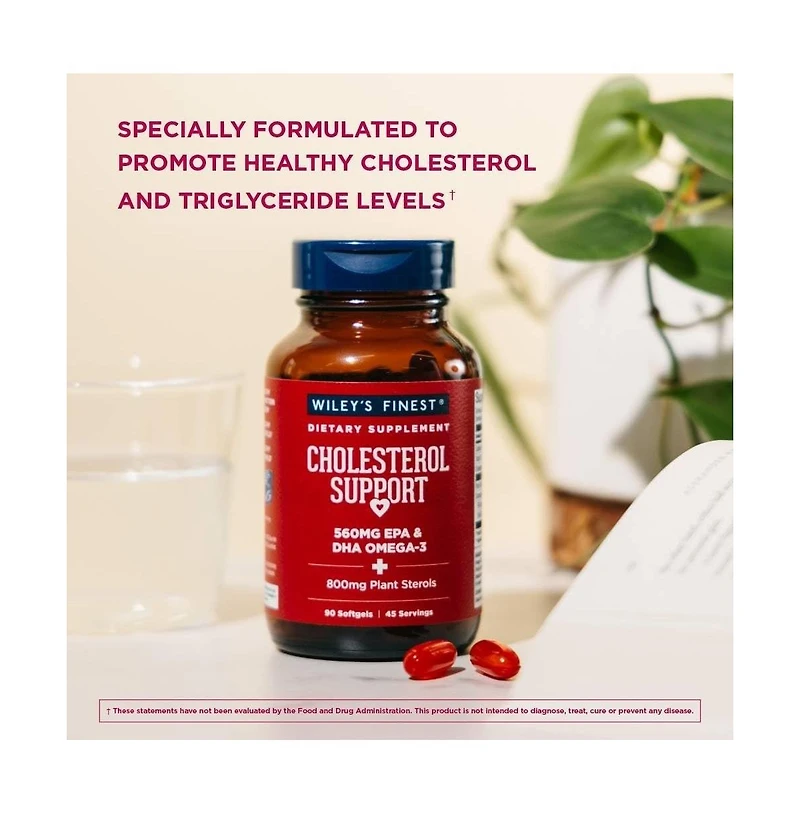 Wiley's Finest Wild Alaskan Fish Oil Cholesterol Support - Heart Health Supplement for Men and Women