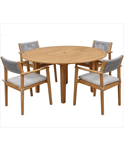Bristol 5-Pc. Teak Wood Round Dining Set (Dining Table with Lazy Susan, Agate Lite Stacking Chairs), Created for Macy's