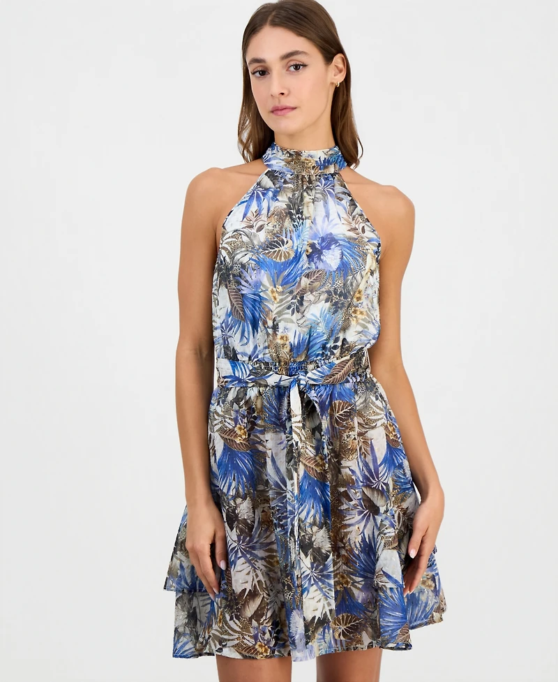 Guess Women's Printed Tied Halter Mini Dress