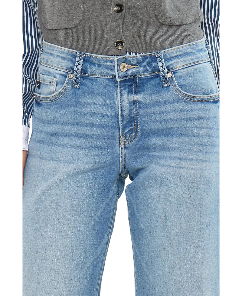 KanCan Women's Kenny Mid Rise Crop Wide-Leg Jeans