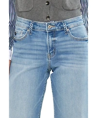 KanCan Women's Kenny Mid Rise Crop Wide-Leg Jeans