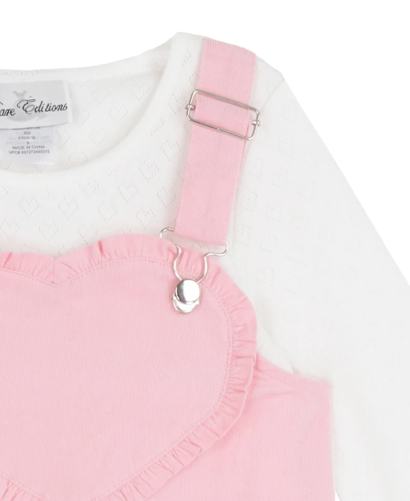 Rare Editions Girls' 2T-6x Long-Sleeve Top, Pink Heart Jumper and Handbag, 3-Piece Set
