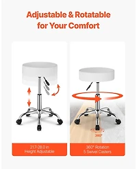 Gouun Height-Adjustable Rolling Swivel Stool with 450 lb Capacity, Pu Leather Seat