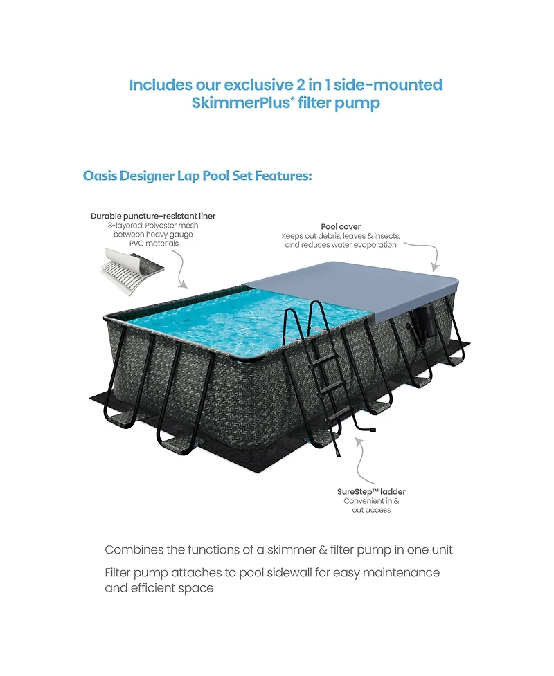 Funsicle 16' x 8' x 42" Oasis Rectangle Outdoor Above Ground Swimming Pool