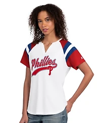 Starter Women's White Philadelphia Phillies Game On Notch Neck Raglan T-Shirt