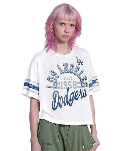 Starter Women's White Los Angeles Dodgers Cropped Hurry Up Offense T-Shirt