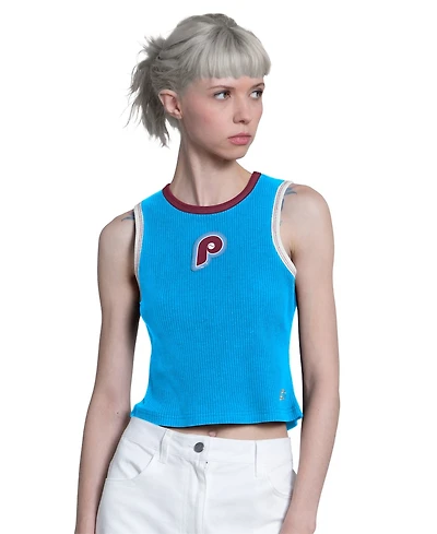 Starter Women's Light Blue Philadelphia Phillies Cooperstown Play the Ball Crop Tank Top