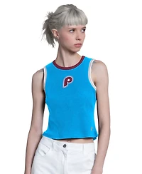 Starter Women's Light Blue Philadelphia Phillies Cooperstown Play the Ball Crop Tank Top