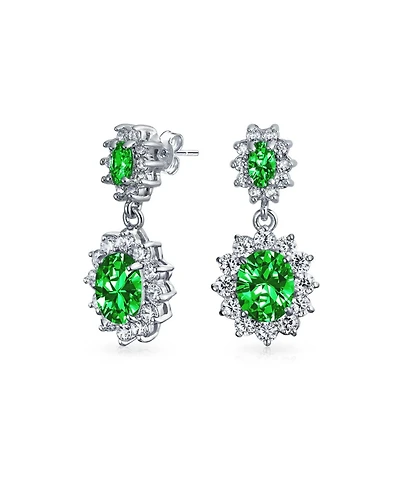 Bling Jewelry Classic Cocktail Saphire Blue Cubic Zirconia Cz Dangle Oval Drop Earrings Silver Plated