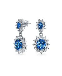 Bling Jewelry Classic Cocktail Saphire Blue Cubic Zirconia Cz Dangle Oval Drop Earrings Silver Plated