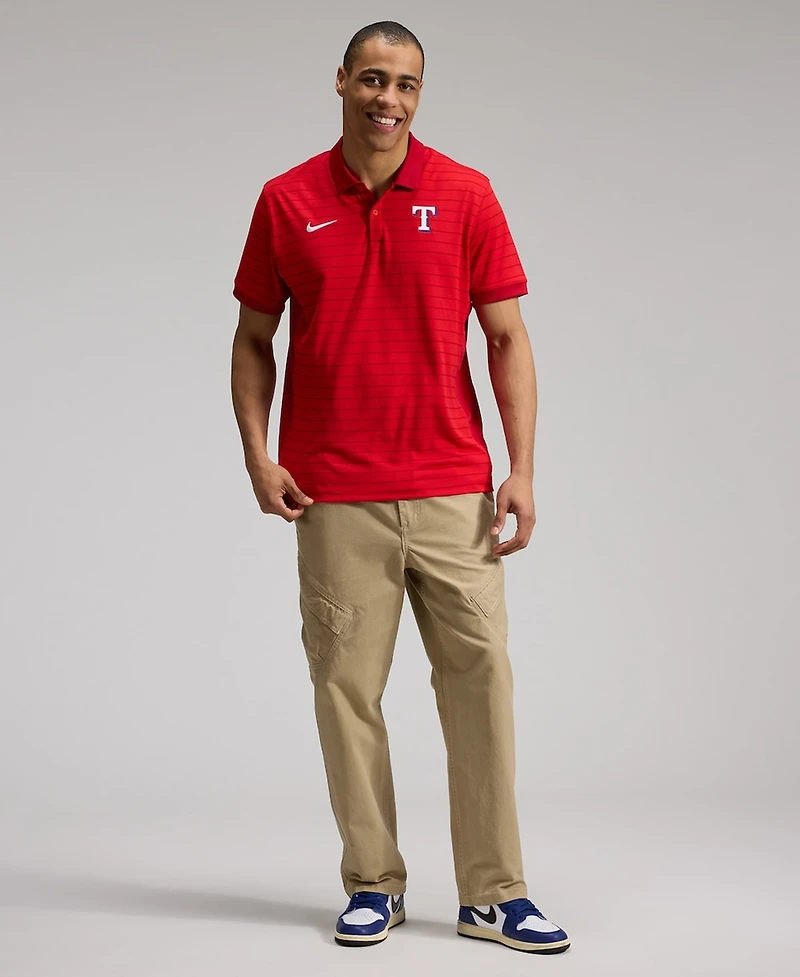 Nike Men's Red Texas Rangers Authentic Collection Striped Victory Dri-fit Polo Shirt