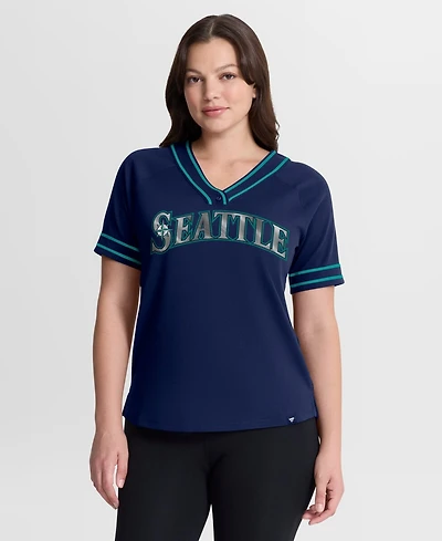 Fanatics Women's Navy Seattle Mariners Diva Race Ahead Raglan V-Neck T-Shirt