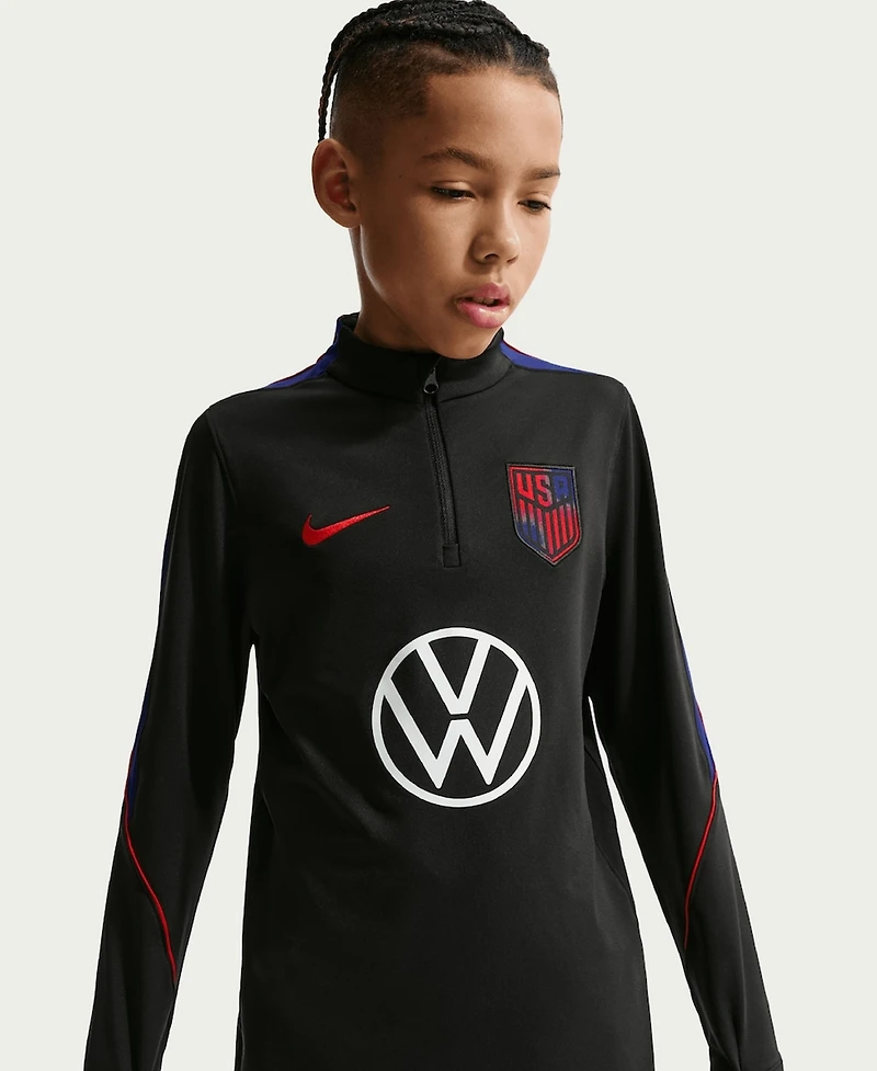 Nike Big Boys and Girls Black Usmnt 2026 Strike Dri-fit Long Sleeve Quarter-Zip Drill Top