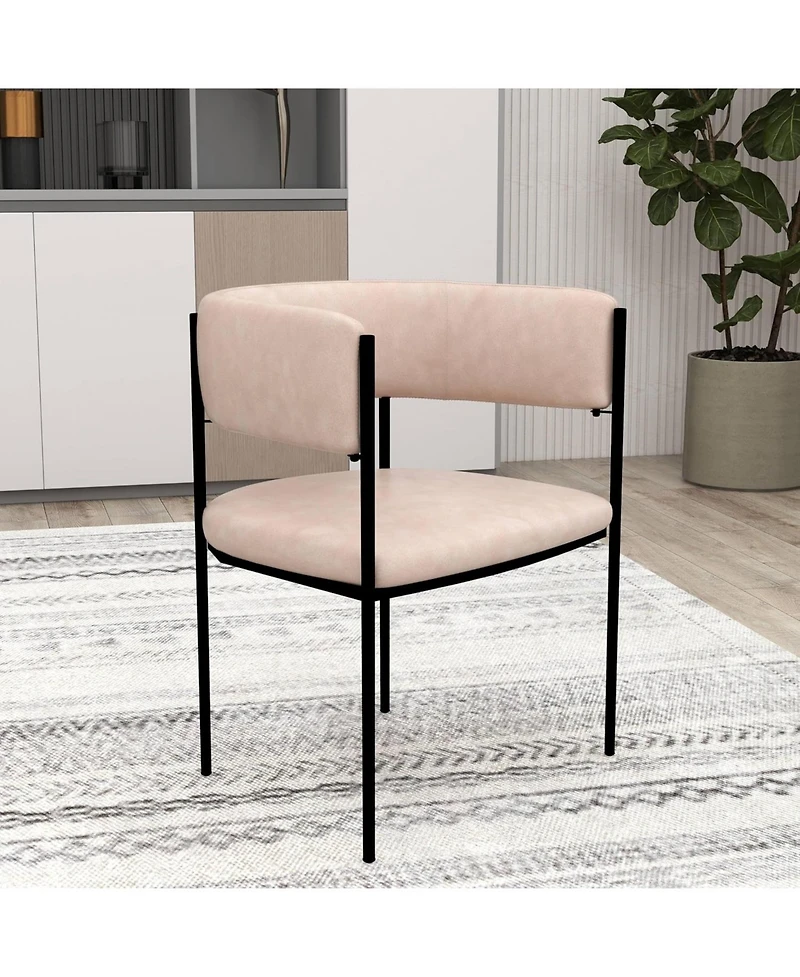 LeisureMod Cyril Modern Leather Dining Chair Set of 2 - Upholstered Padded Seat, Open Back, Powder-Coated Iron Frame