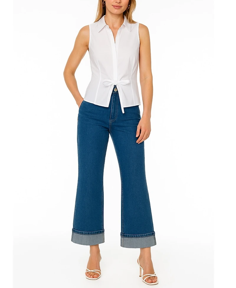 1.state Women's Collared Tie-Front Tank Top