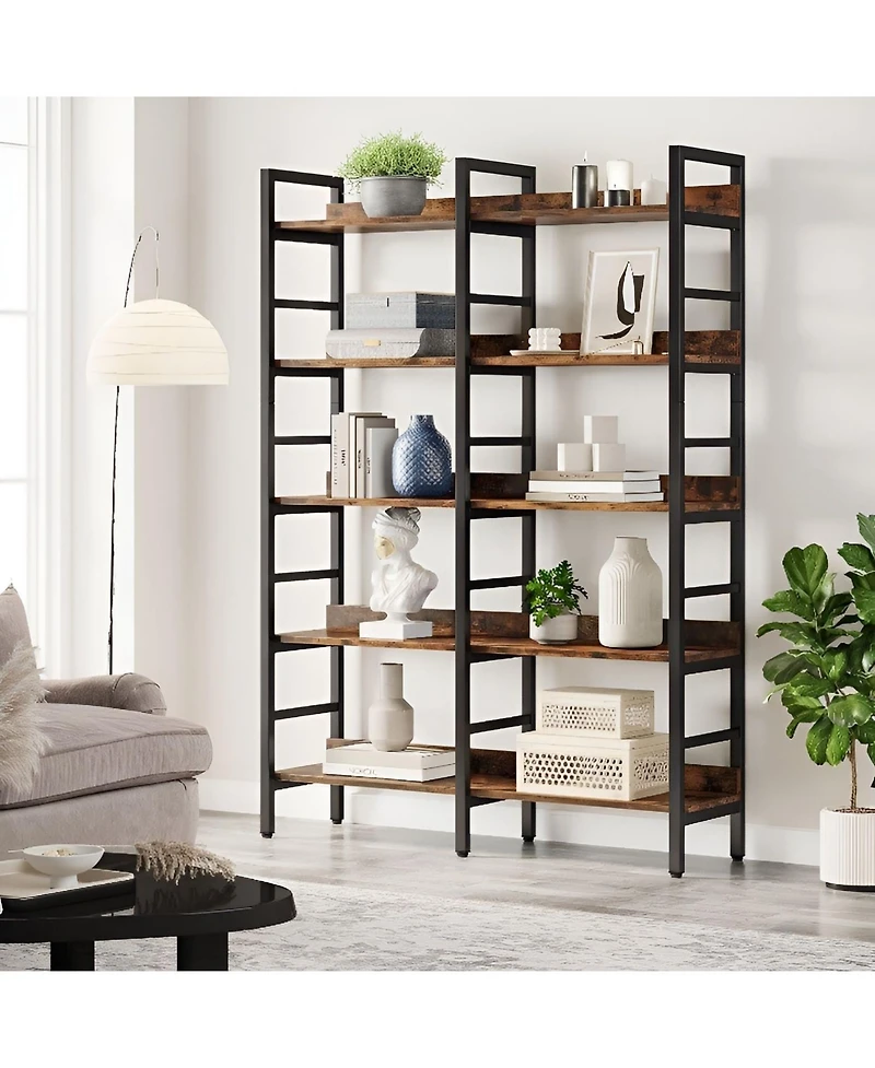 Slickblue 5 Tier Double Wide Bookshelf with Open Storage Shelves