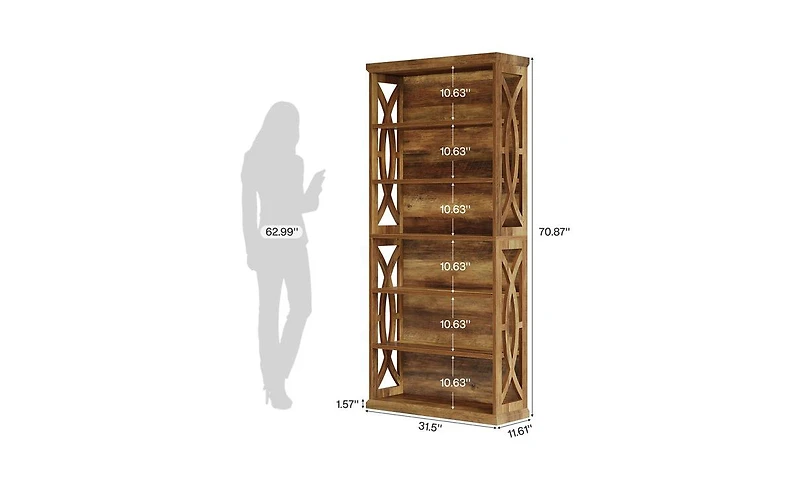 Slickblue Freestanding 6-Tier Bookcase with Wooden Shelves for Living Room