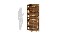 Slickblue Freestanding 6-Tier Bookcase with Wooden Shelves for Living Room