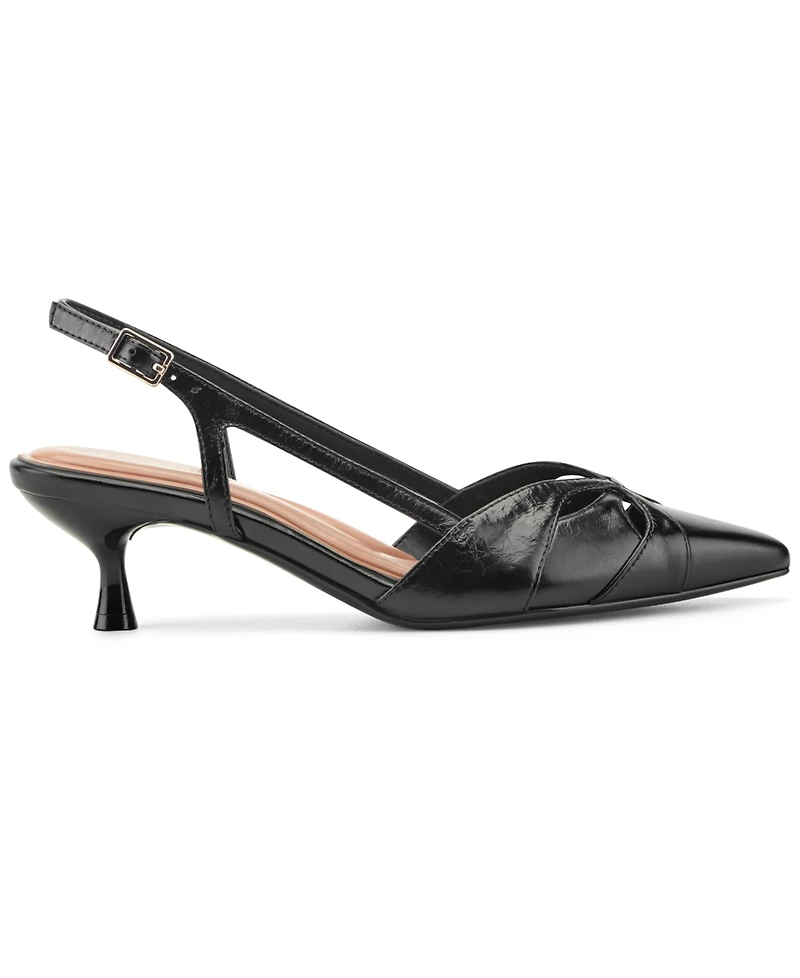 Easy Spirit Women's Kaisley eFlex Cutout Leather Slingback Kitten Heel Pumps