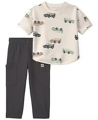 Carter's Toddler Boys' 2T-5T Car French Terry Short-Sleeve T-Shirt and Pant, 2-Piece Set