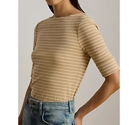Lauren Ralph Petite Striped Boat Neck T-Shirt