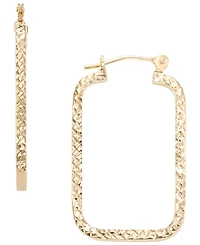 Italian Gold Rectangular Diamond Cut Hoop Earrings in 10k Yellow Gold