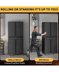 gaomon 73 Inch Heavy Duty Metal Storage Cabinet with Wheels, Locking Doors and 2 Drawers for Garage, Workshop, Office