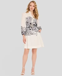 Tahari Asl Women's Border Print Buttoned Dress