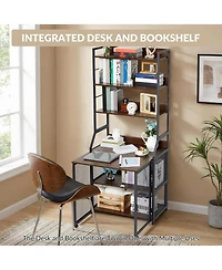 gaomon 70 Inch Industrial 2-in-1 Bookshelf Desk with Storage Shelves, Floor Standing Study Desk and Bookcase Combo for Home Office, Living Room