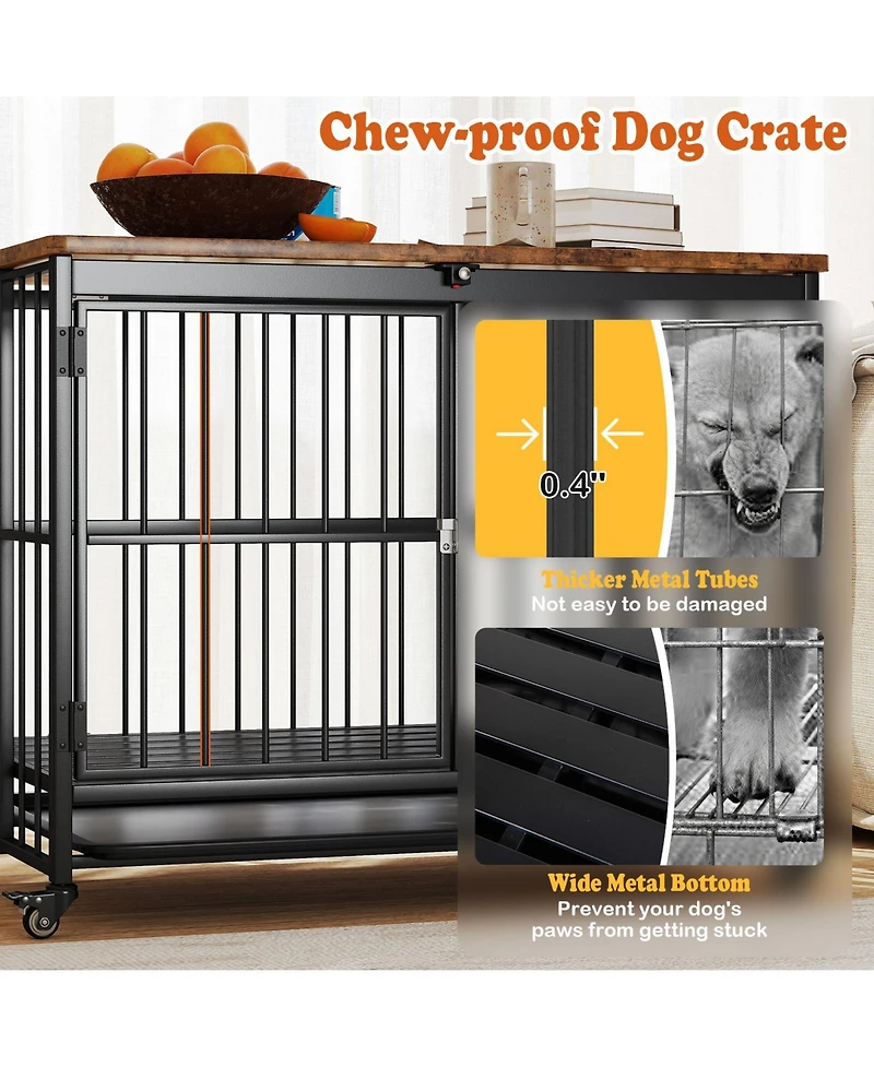 Cozito Foldable Dog Crate Furniture with Removable Tray and Lockable Door