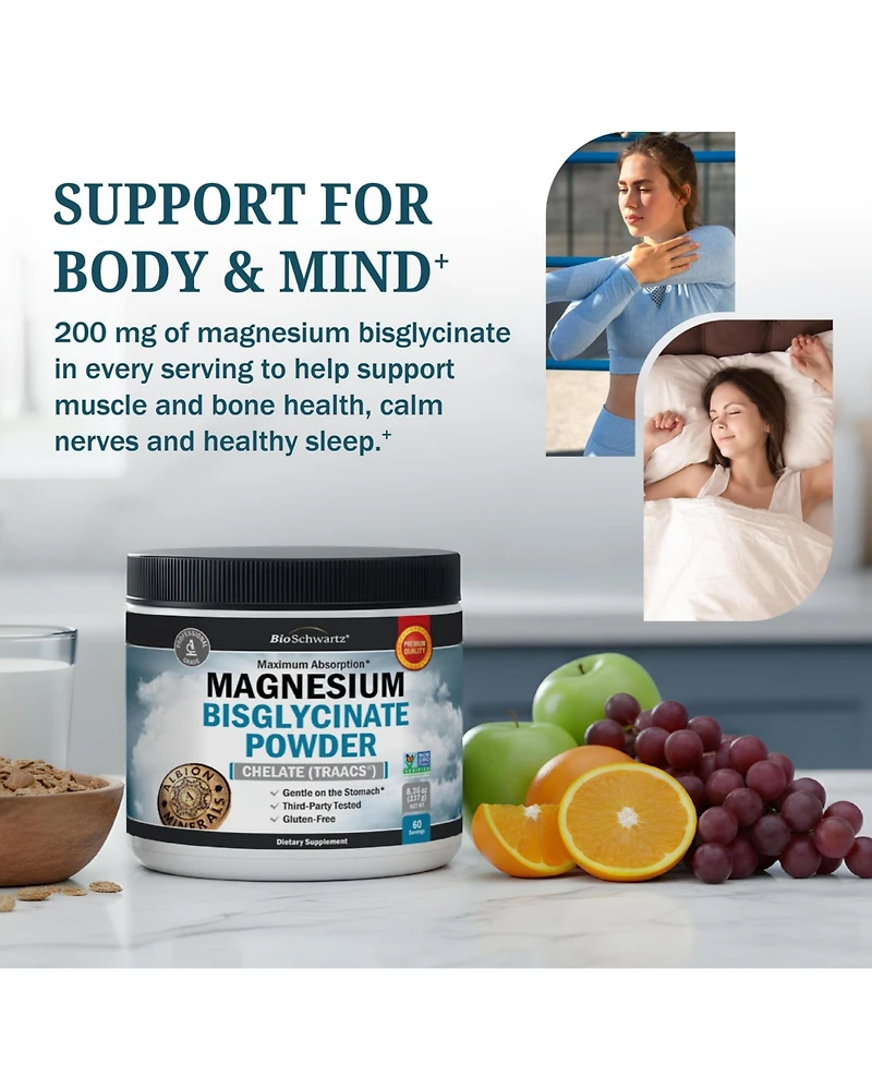 BioSchwartz Magnesium Bisglycinate Powder Supplement, Unflavored, 60 Servings, Non-gmo, Third-Party Tested, 237 Gram