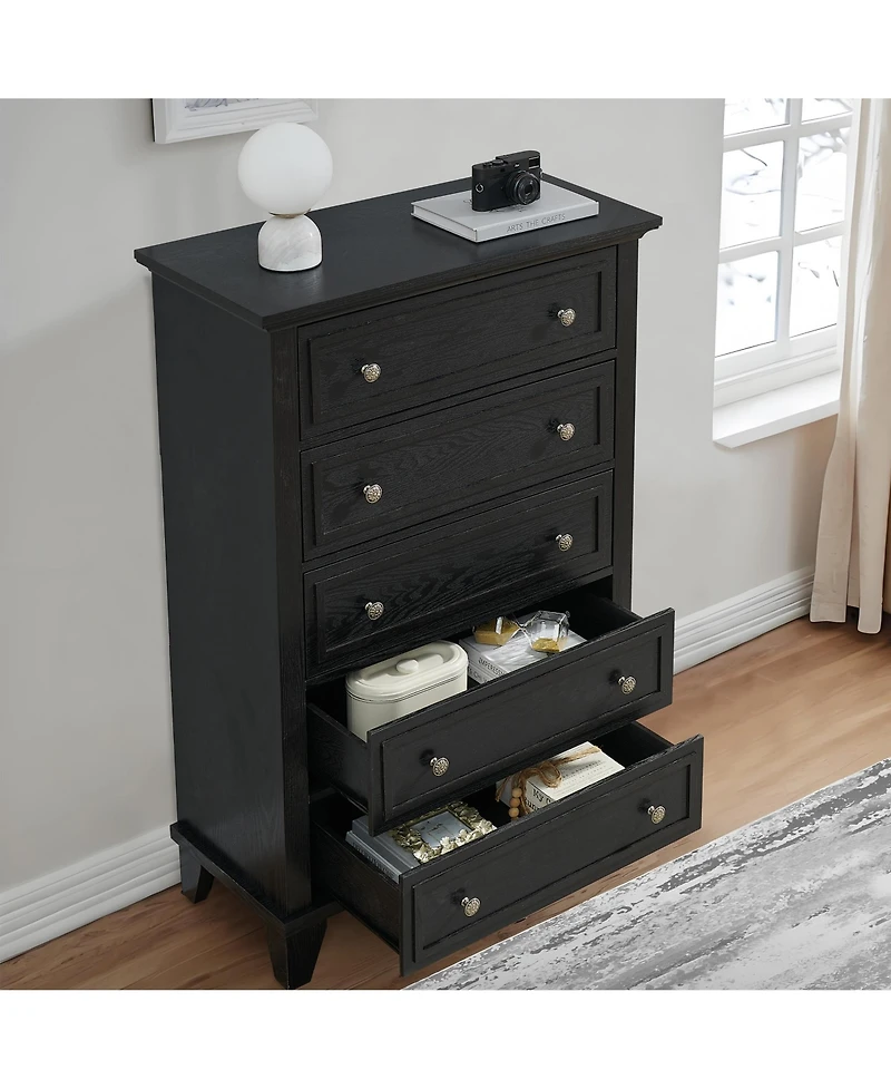 homfan 5-Drawer Tall Wooden Dresser with Anti-Tip Device and Metal Handles for Bedroom, Closet, Hallway, or Living Room