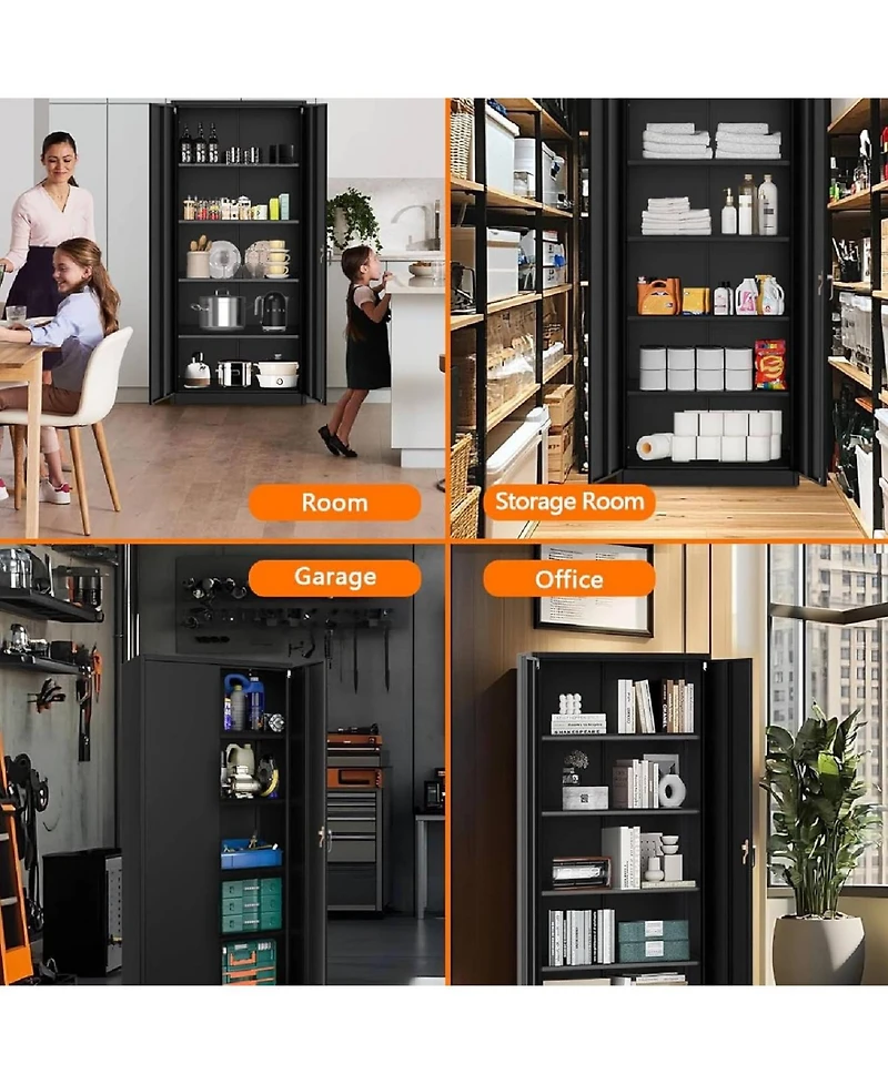 gaomon 72 Inch Lockable Metal Storage Cabinet with Adjustable Shelves, Heavy Duty Organizer for Garage Office Home Warehouse