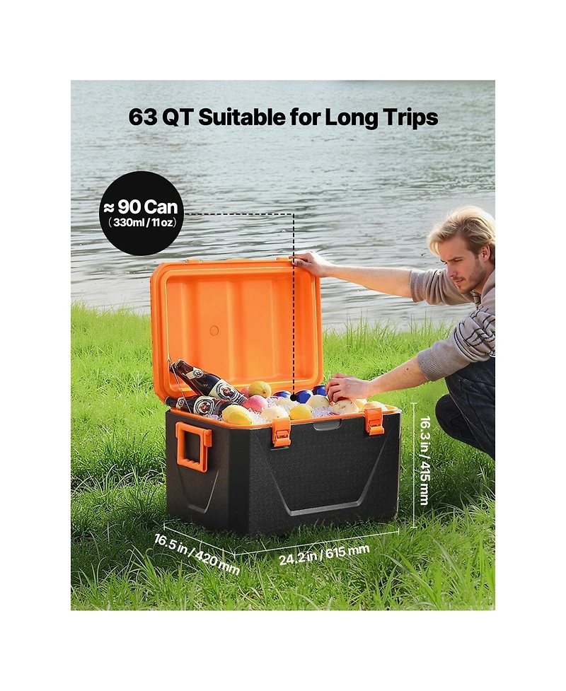Cozito Portable Cooler, 63 Hard Cooler with Handles, Cup Holder and Pe Pp Insulated Body