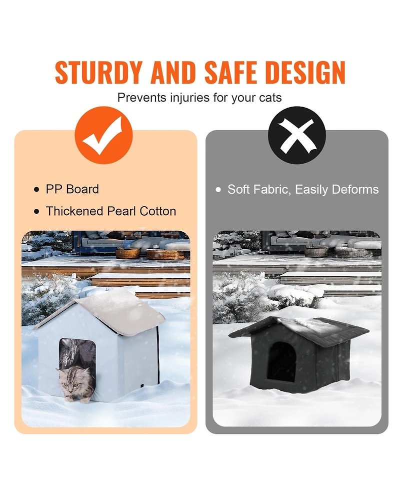 Cozito Heated Cat House, Small Outdoor Foldable Kitty Shelter with Timer and Heated Pad