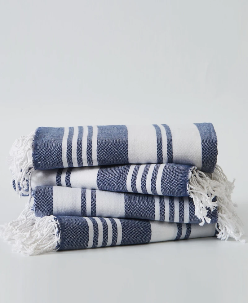 Oceanfront Resort Cotton Salty Stripe Sand-Free Turkish Beach Towels, Set of 4