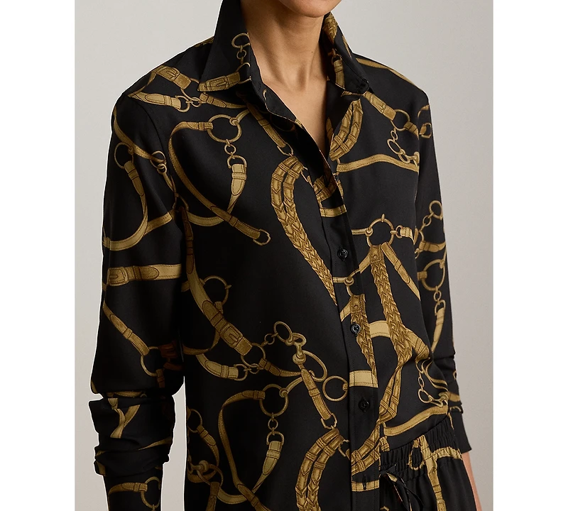 Lauren Ralph Petite Classic-Fit Belting-Print Crepe Shirt