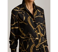 Lauren Ralph Petite Classic-Fit Belting-Print Crepe Shirt