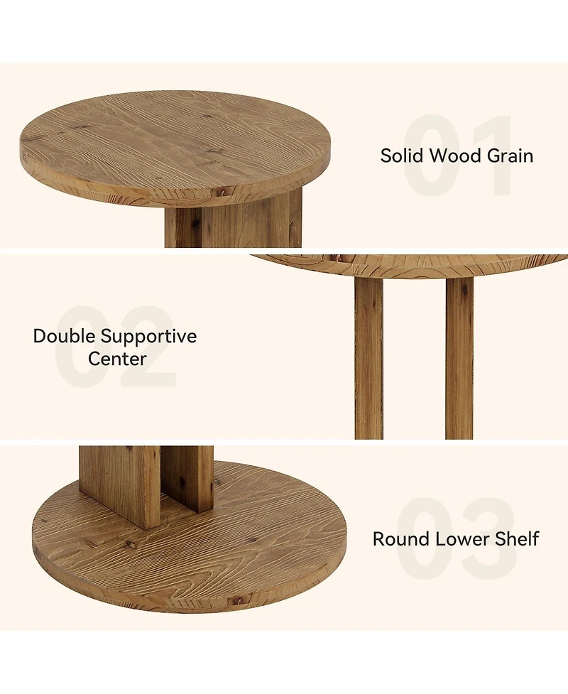 Slickblue Modern Solid Wood End Table with C Shaped Space Saving Design