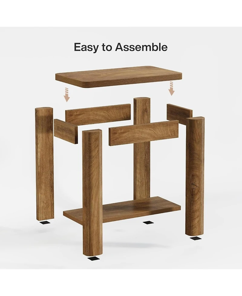 Slickblue Rustic Wood End Table with Storage for Living Room and Bedroom
