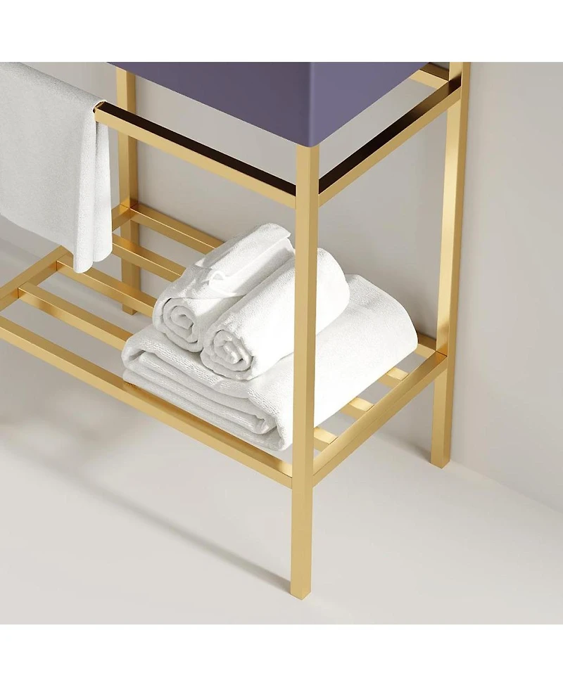 Sillysis Bathroom Vanity with Ceramic Integrated Sink, Metal Storage Shelf, Modern Freestanding Cabinet for Small Spaces