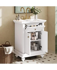 Sillysis Bathroom Vanity with Sink, Freestanding Modern Cabinet, Tip-Out Drawer, Adjustable Shelf for Small Spaces